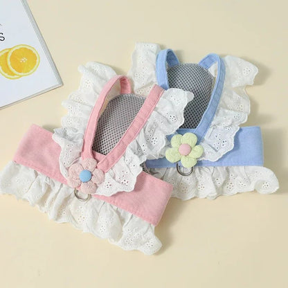 Pet harness with floral design on a beige background
