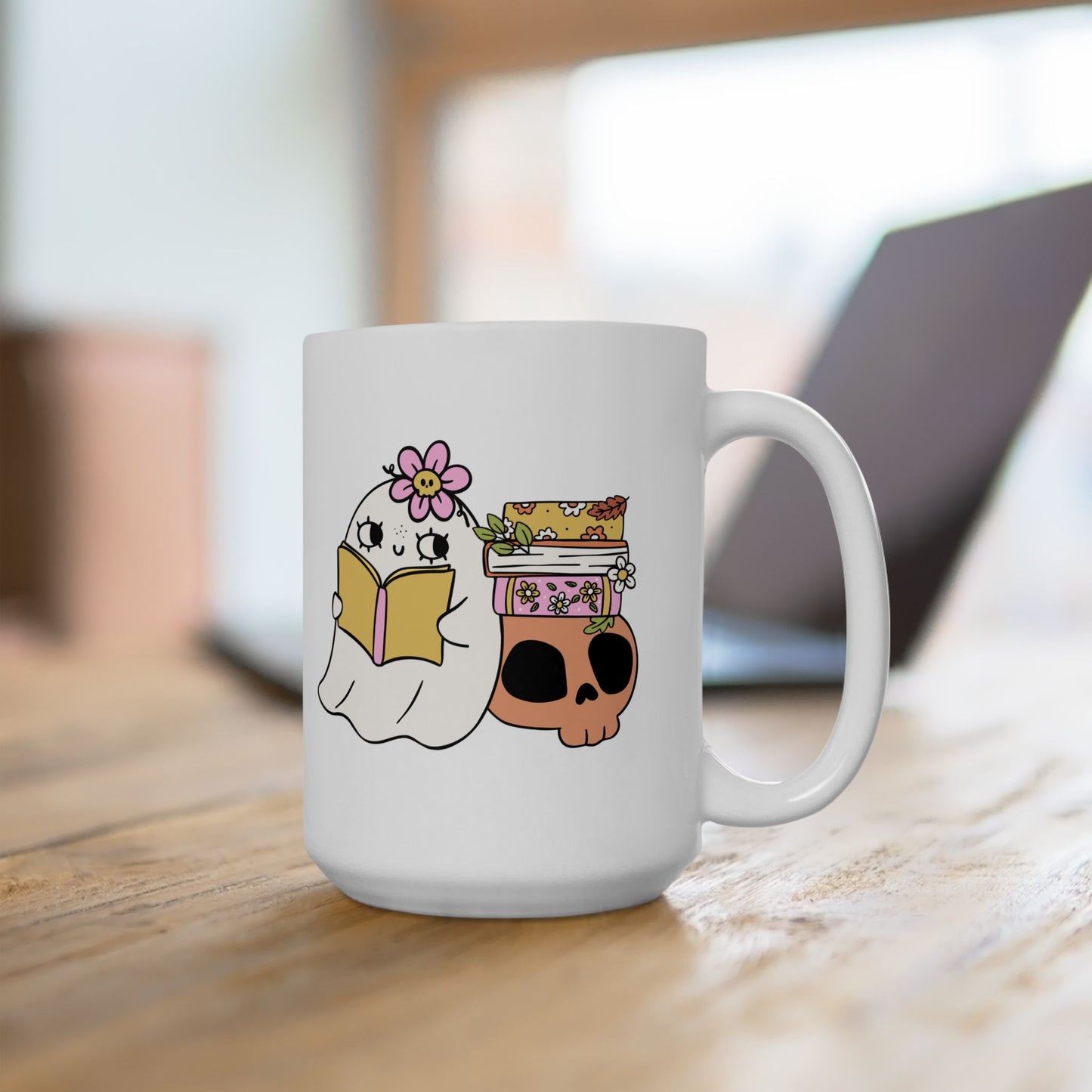 Cute Ghost Ceramic Mug | Coffee Cup for Book Lovers | Halloween Decor | Gift for Readers