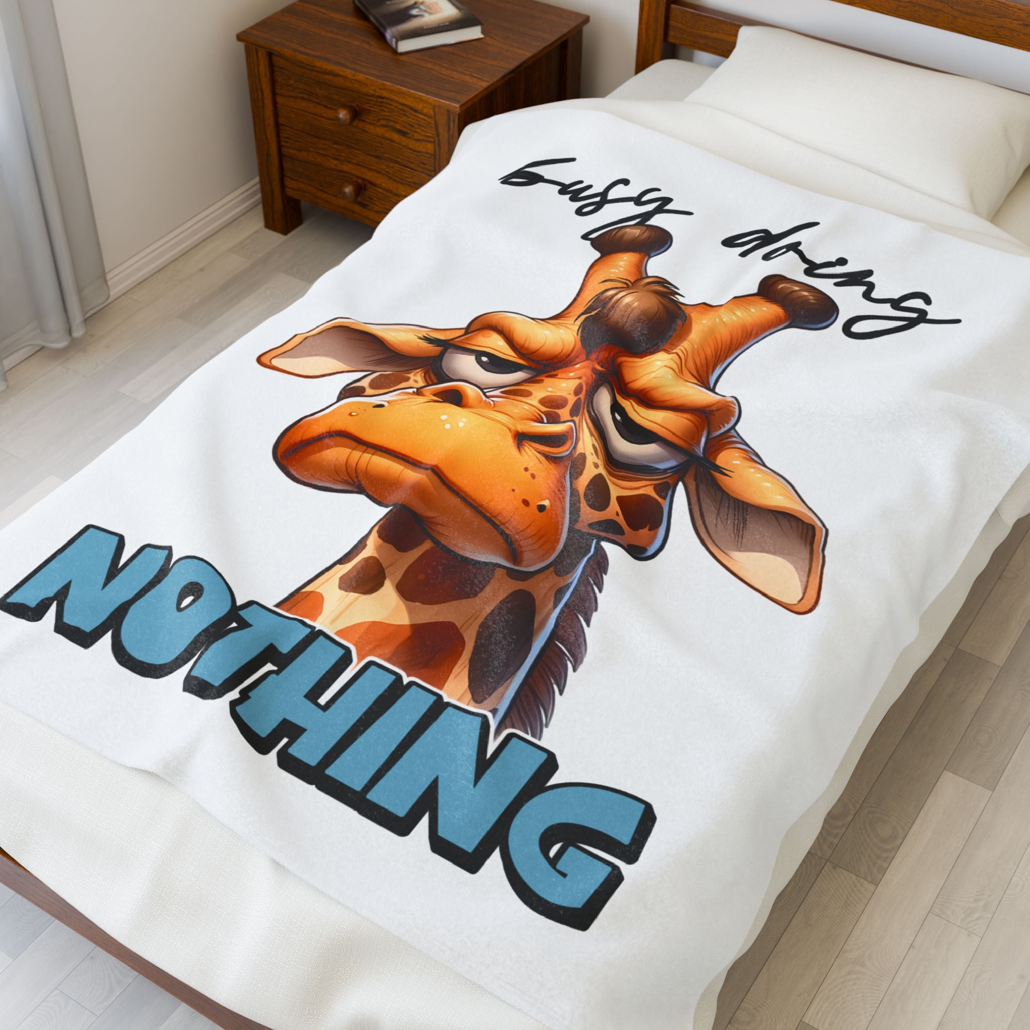Funny Giraffe Plush Blanket - 'Busy Doing Nothing'
