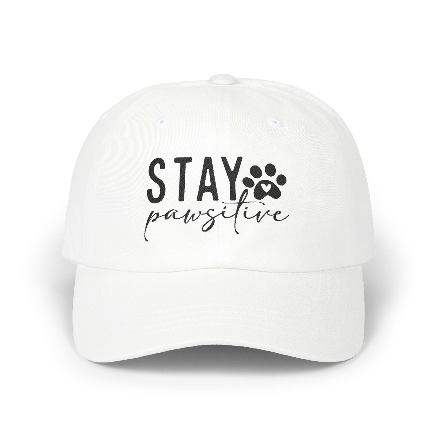 Stay Pawsitive Embroidered Dad Cap - Inspirational Pet Lover Baseball Hat