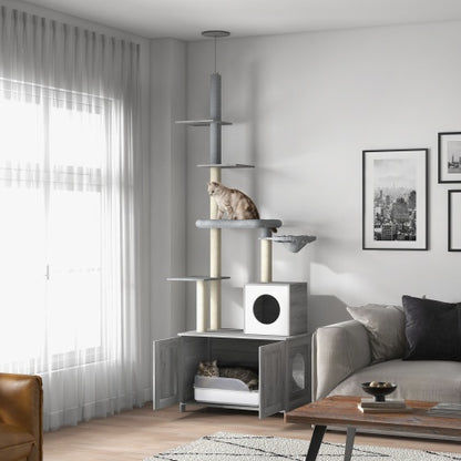 Floor to Ceiling Cat Tree - 2-in-1 Litter Box