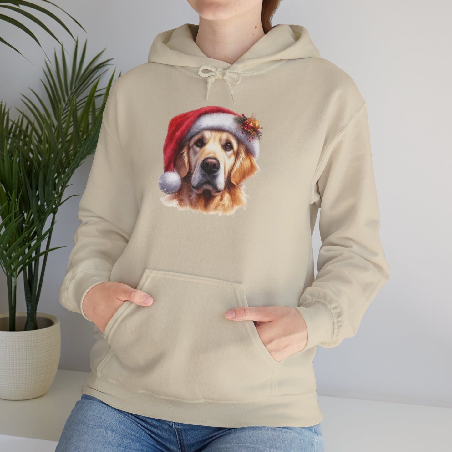 Christmas Golden Retriever Hoodie – Cute Dog in Santa Hat Holiday Sweatshirt