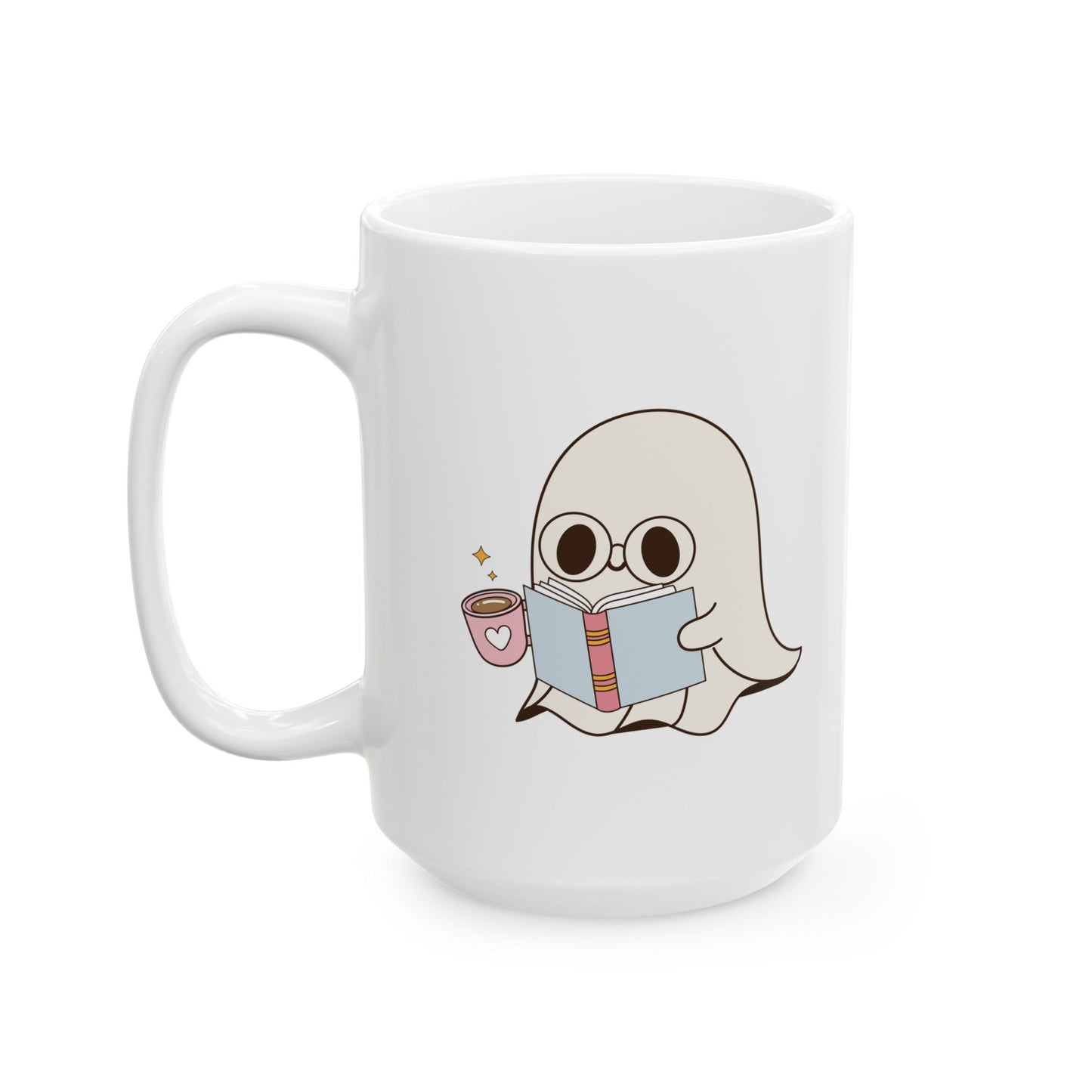 Cute Ghost Ceramic Mug | Coffee Cup for Book Lovers | Halloween Decor | Gift for Readers