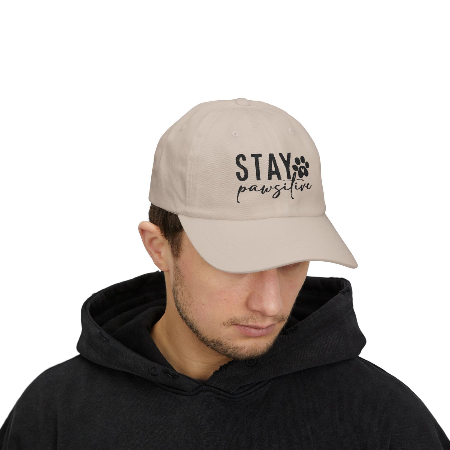 Stay Pawsitive Embroidered Dad Cap - Inspirational Pet Lover Baseball Hat