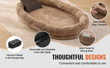Giant Human Dog Bed - 72" Washable for Adults & Large Dogs
