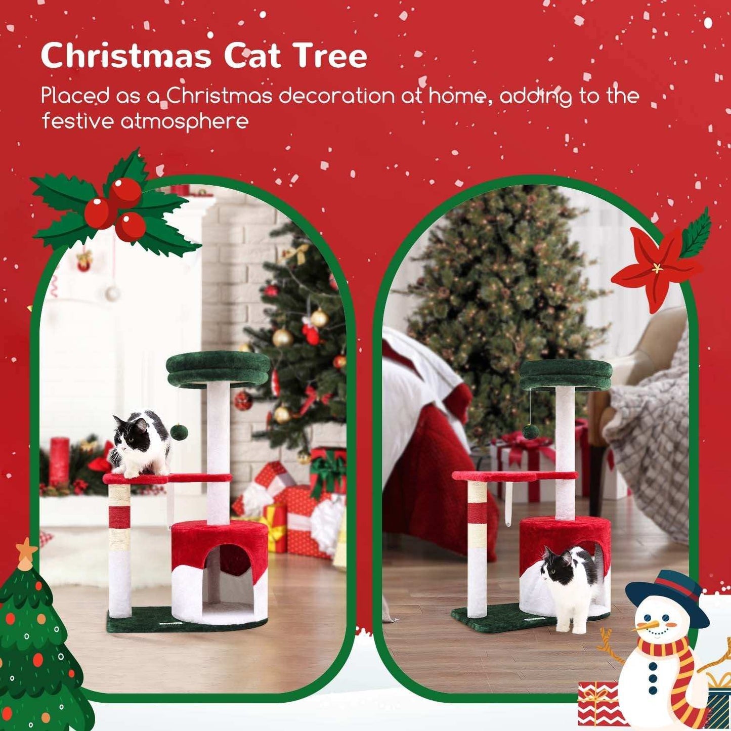 33 Inch Christmas Style Cat Climbing Frame - Festive Holiday Cat Tree Tower
