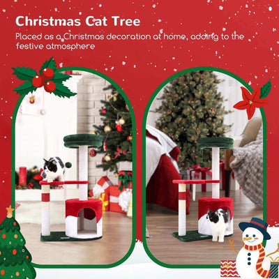 33 Inch Christmas Style Cat Climbing Frame - Festive Holiday Cat Tree Tower