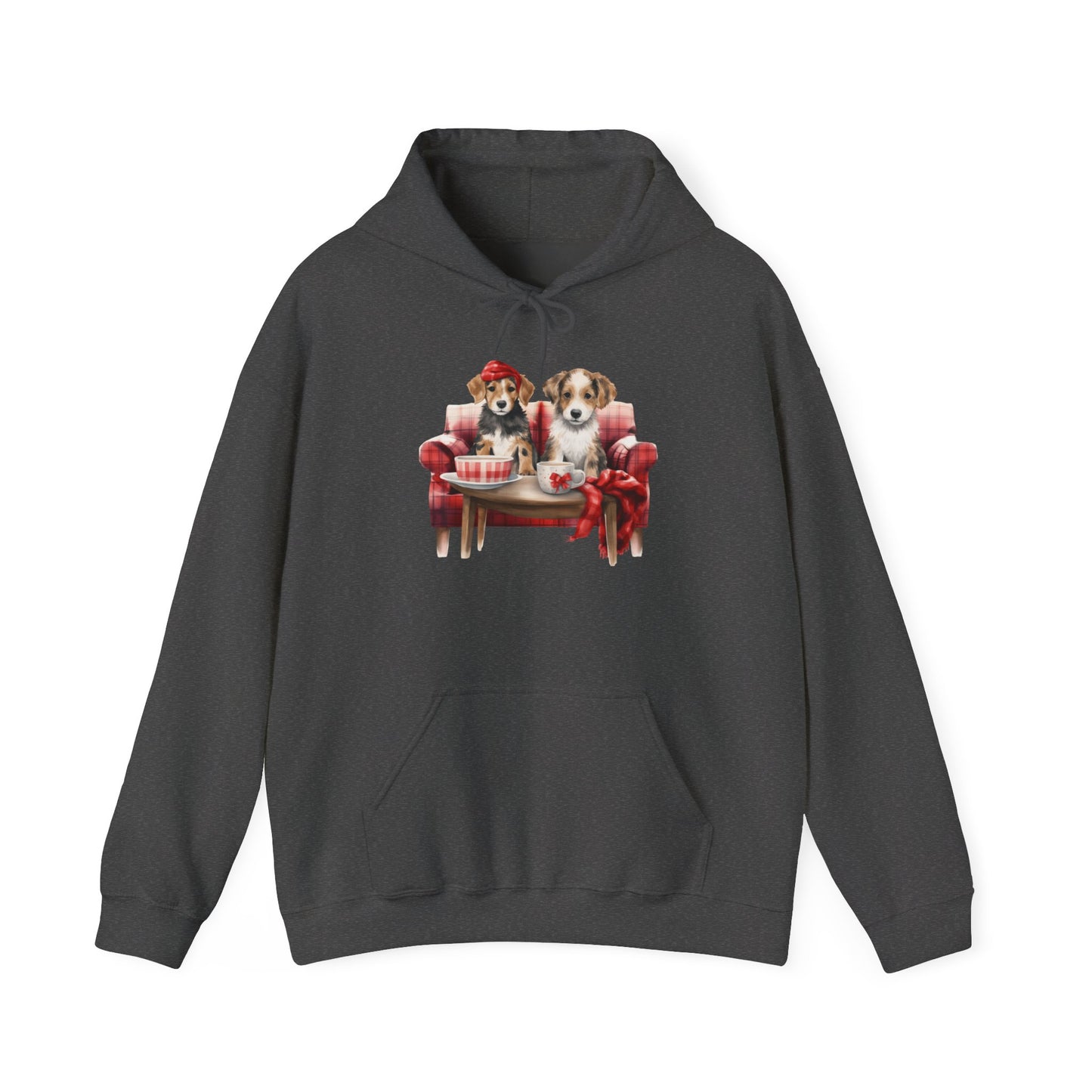 Christmas Puppies Hoodie - Festive Dogs on Sofa Holiday Sweatshirt