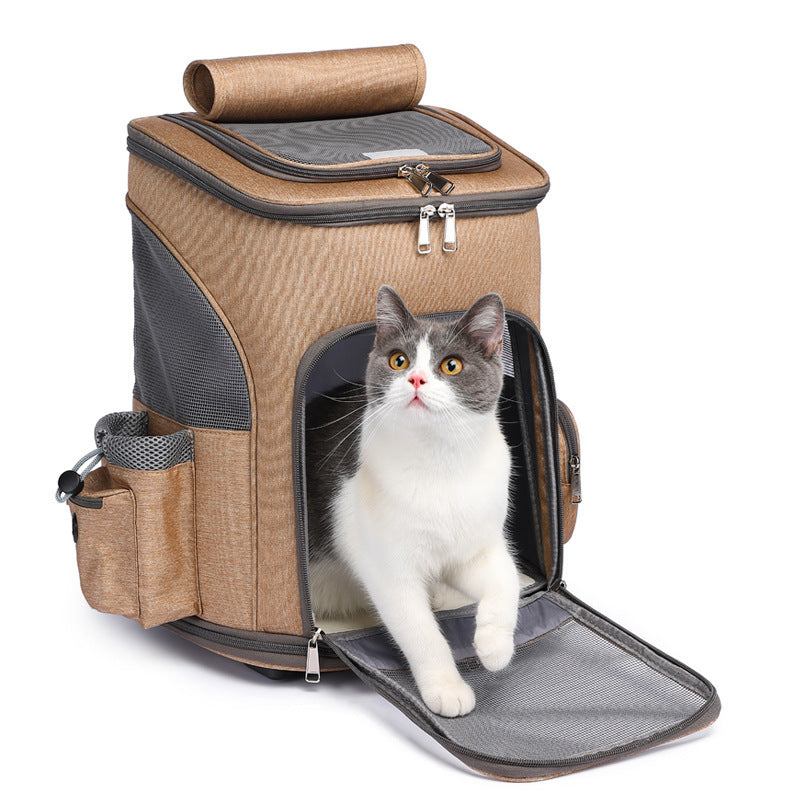Pet Trolley Backpack - Wheeled Carrier for Cats & Dogs