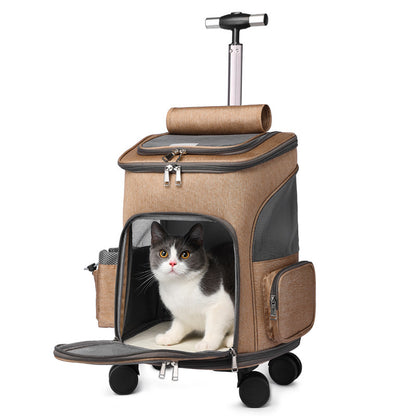 Pet Trolley Backpack - Wheeled Carrier for Cats & Dogs