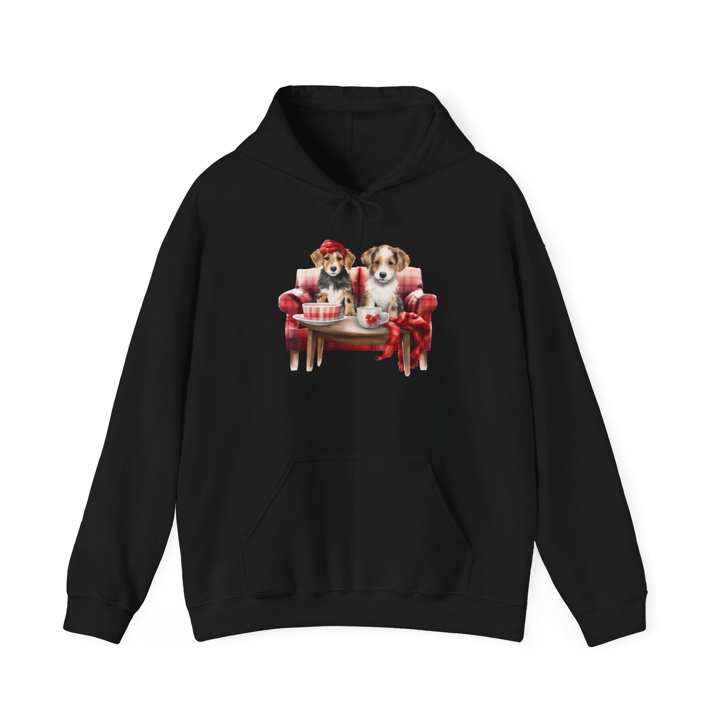 Christmas Puppies Hoodie - Festive Dogs on Sofa Holiday Sweatshirt