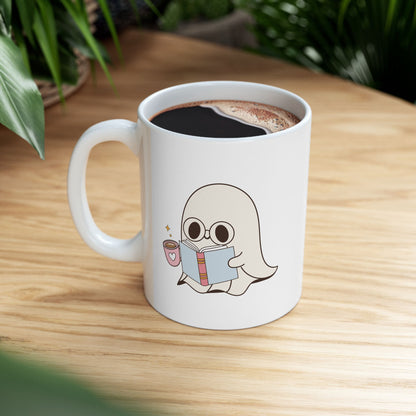 Cute Ghost Ceramic Mug | Coffee Cup for Book Lovers | Halloween Decor | Gift for Readers
