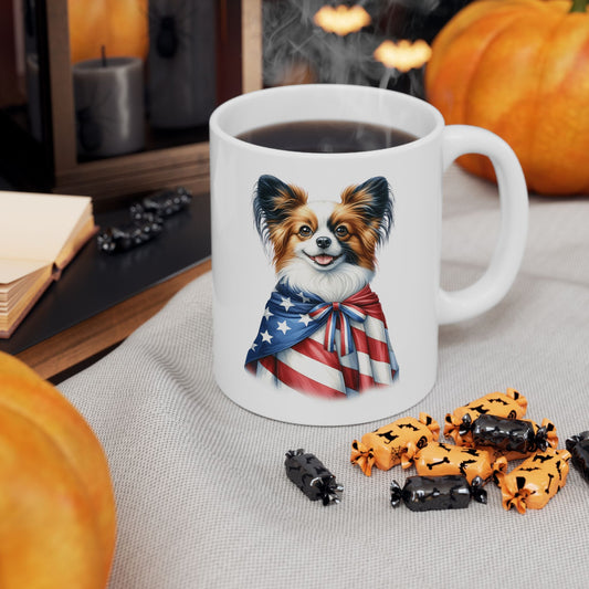 Papillion Patriotic Ceramic Mug – 11oz & 15oz | Perfect for Independence Day & All-American Celebrations | Purrfect Pet Haven