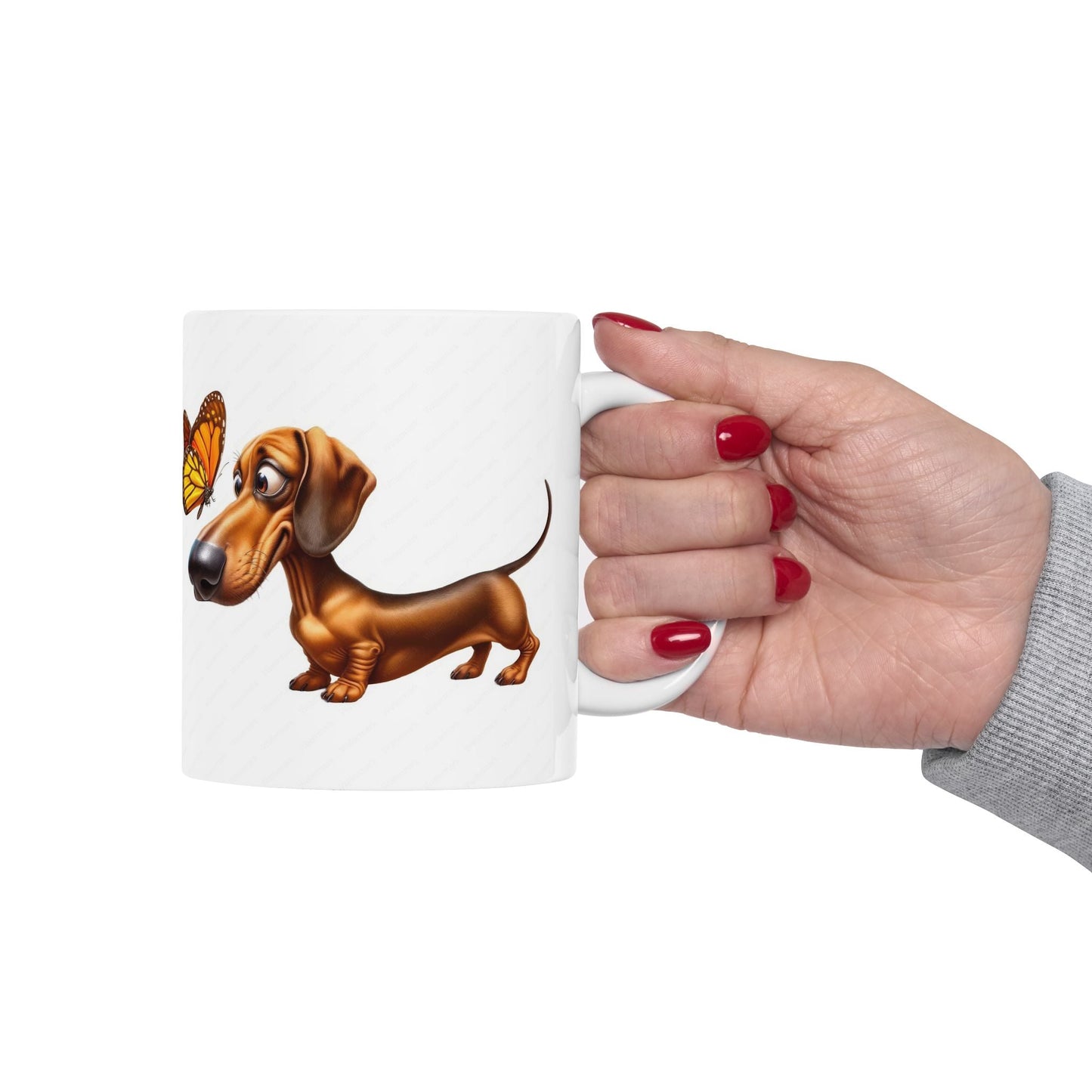 Cute Dachshund and Butterfly Ceramic Mug - Fun 11oz & 15oz Coffee Cup for Animal Lovers | Purrfect Pet Haven