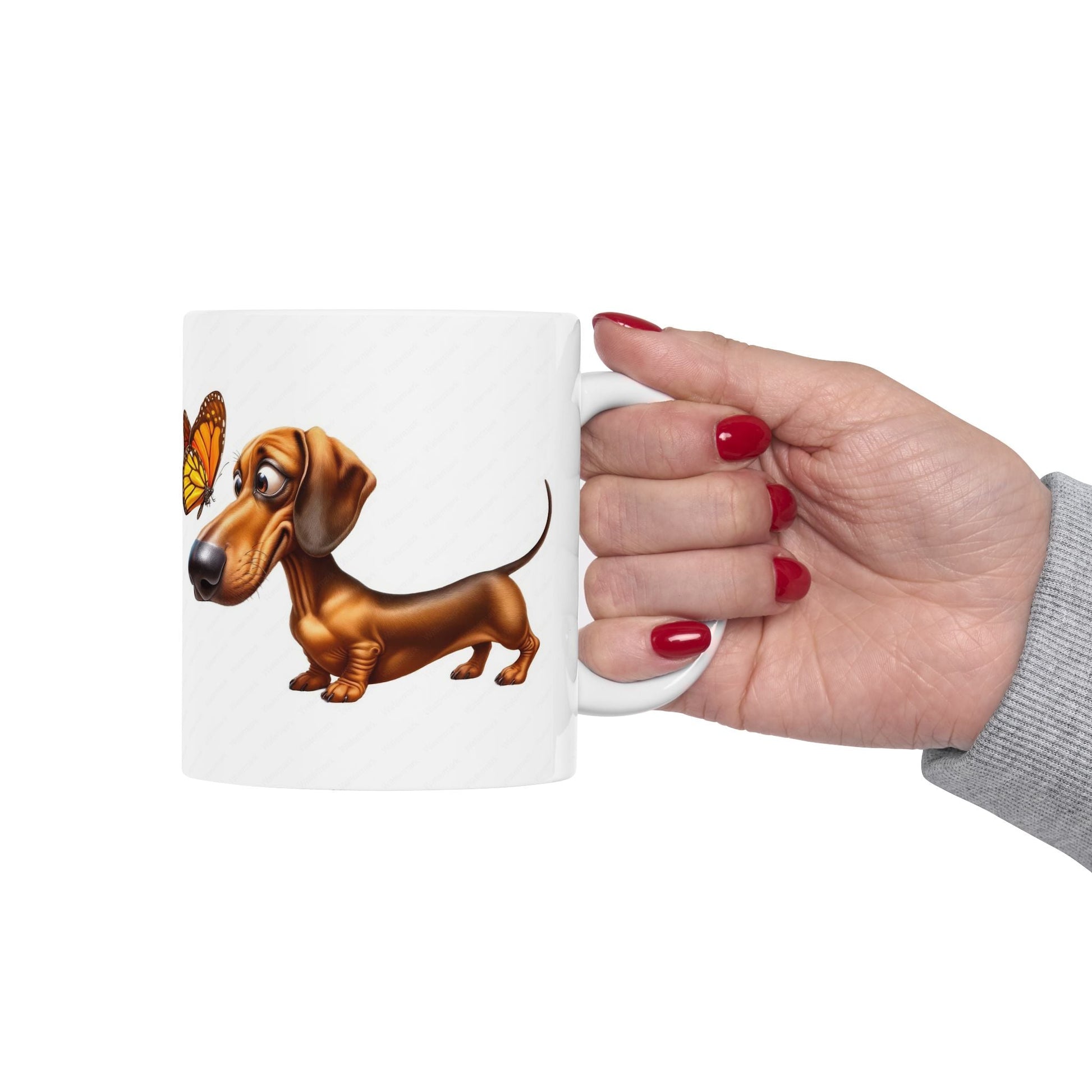 Cute Dachshund and Butterfly Ceramic Mug - Fun 11oz & 15oz Coffee Cup for Animal Lovers | Purrfect Pet Haven