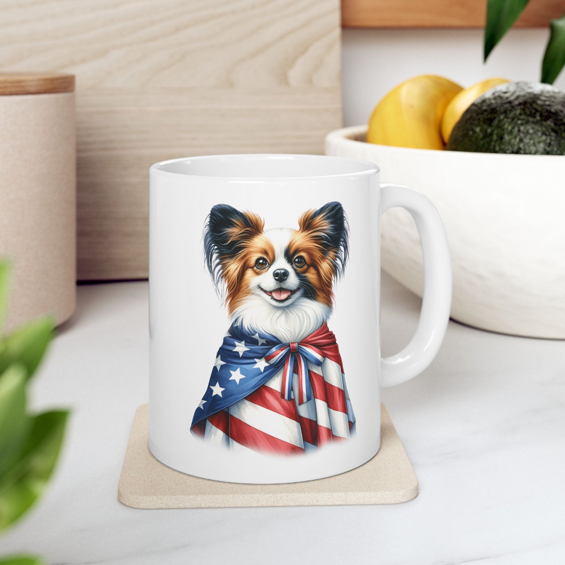Papillion Patriotic Ceramic Mug – 11oz & 15oz | Perfect for Independence Day & All-American Celebrations | Purrfect Pet Haven