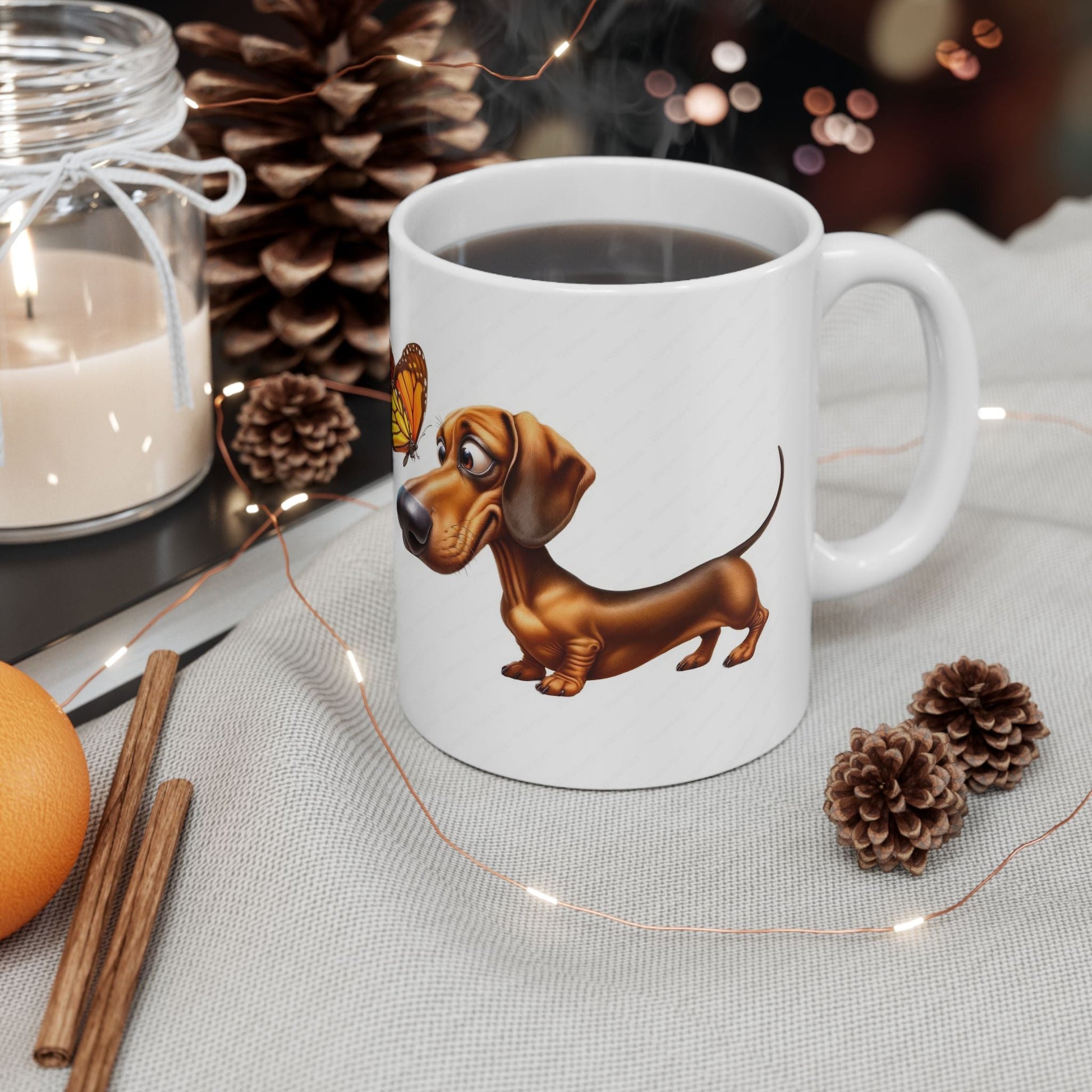 Cute Dachshund and Butterfly Ceramic Mug - Fun 11oz & 15oz Coffee Cup for Animal Lovers | Purrfect Pet Haven