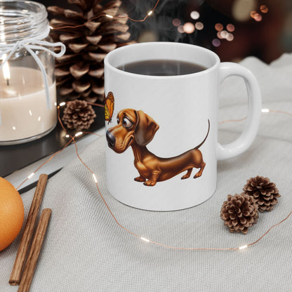 Cute Dachshund and Butterfly Ceramic Mug - Fun 11oz & 15oz Coffee Cup for Animal Lovers | Purrfect Pet Haven