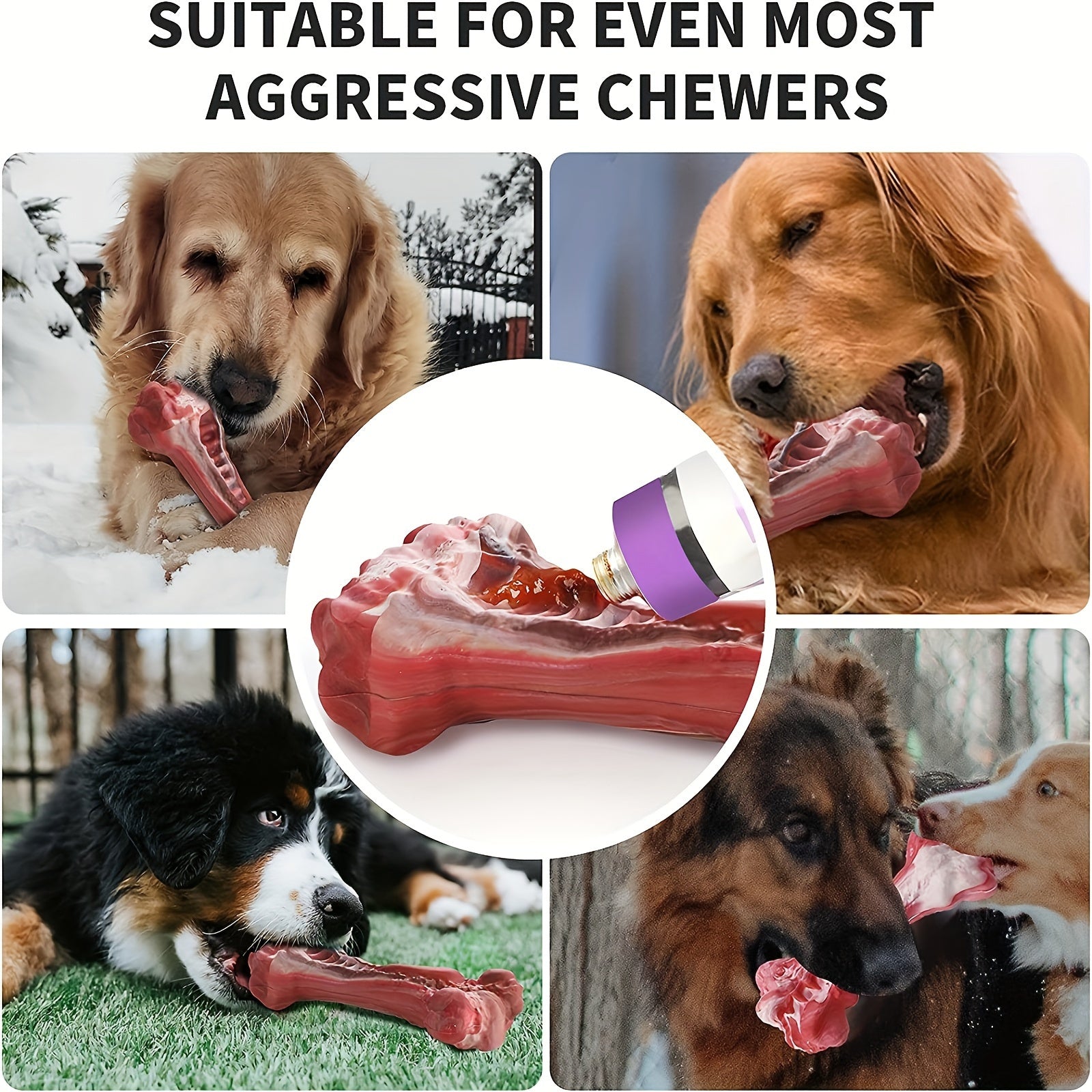 Indestructible Dog Chew Toy for Aggressive Chewers - Durable, Non-Toxic Natural Rubber Bone Shape