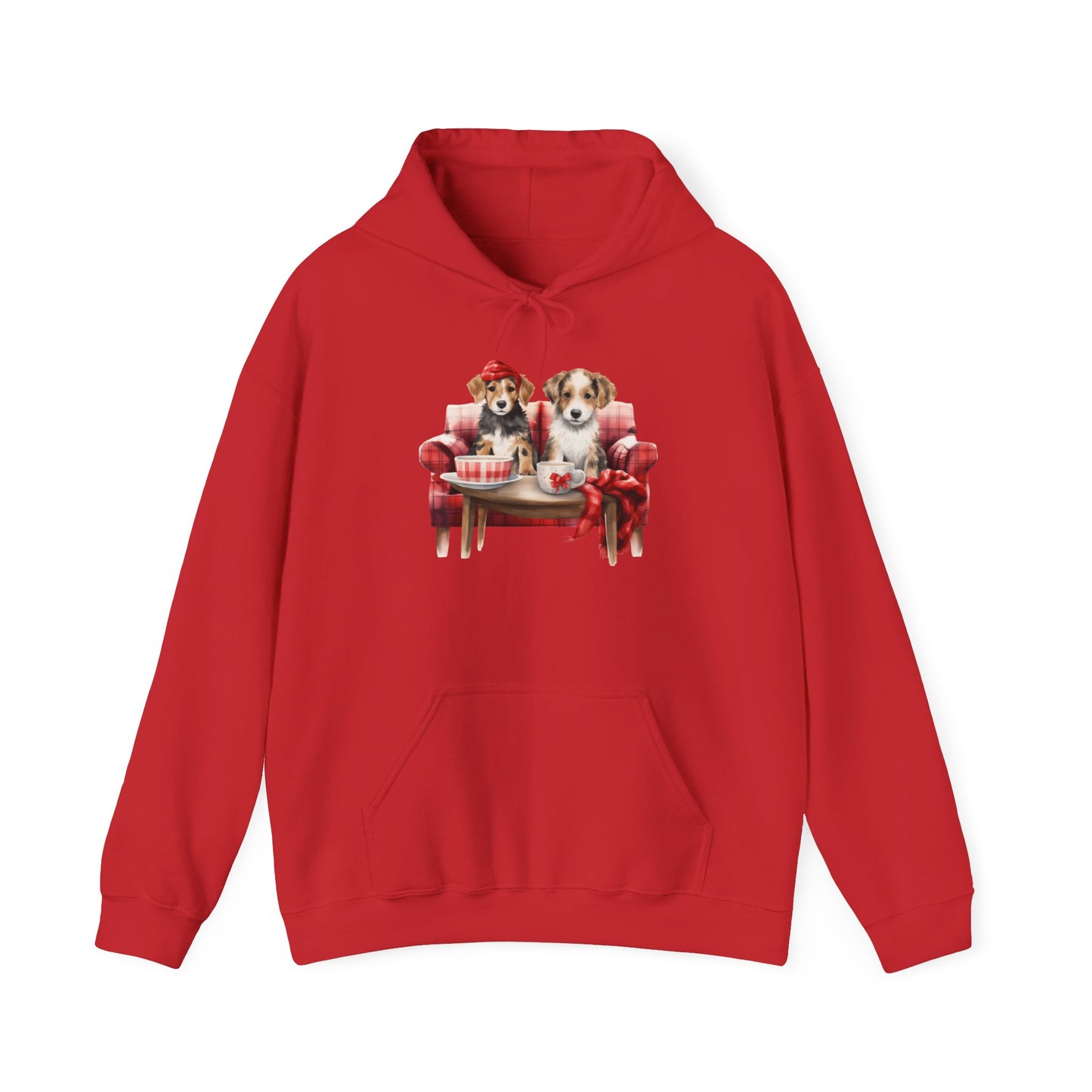 Christmas Puppies Hoodie - Festive Dogs on Sofa Holiday Sweatshirt