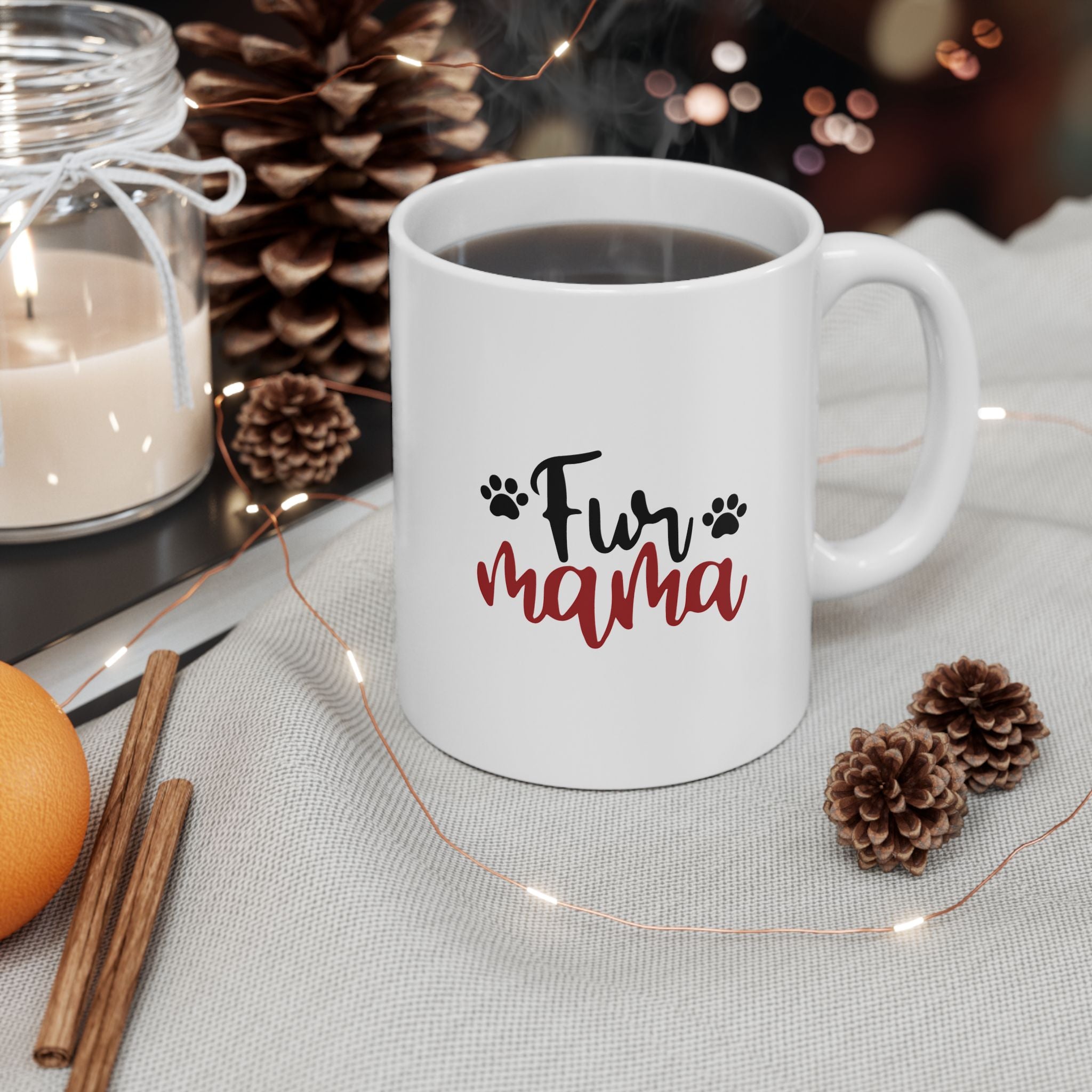 Fur Mama Ceramic Mug - 11oz & 15oz with Heart and Paw Print Design