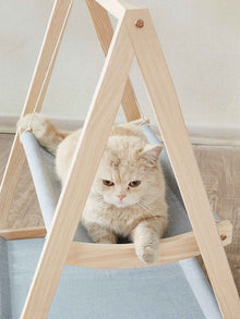 Cat Triangle Hammock Wooden Frame - Scandinavian Floor Stand Bed