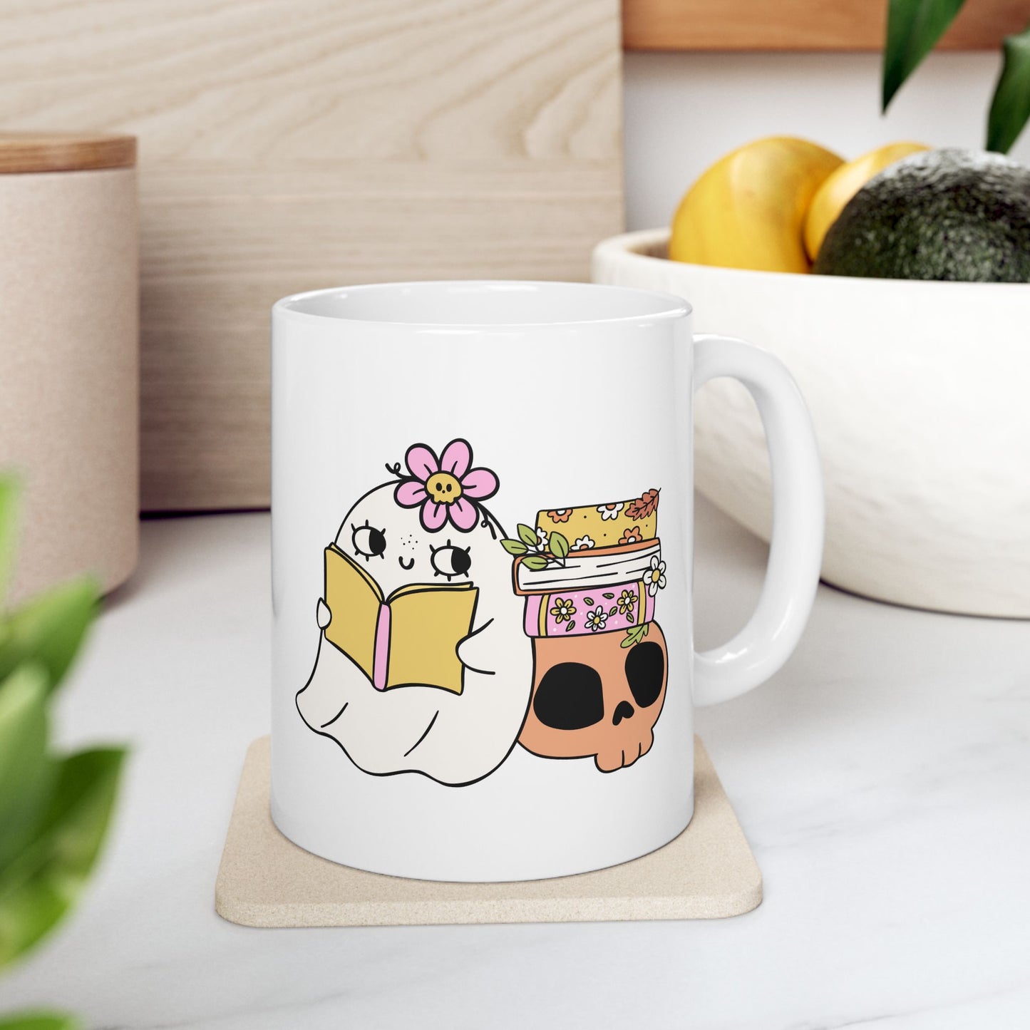 Cute Ghost Ceramic Mug | Coffee Cup for Book Lovers | Halloween Decor | Gift for Readers