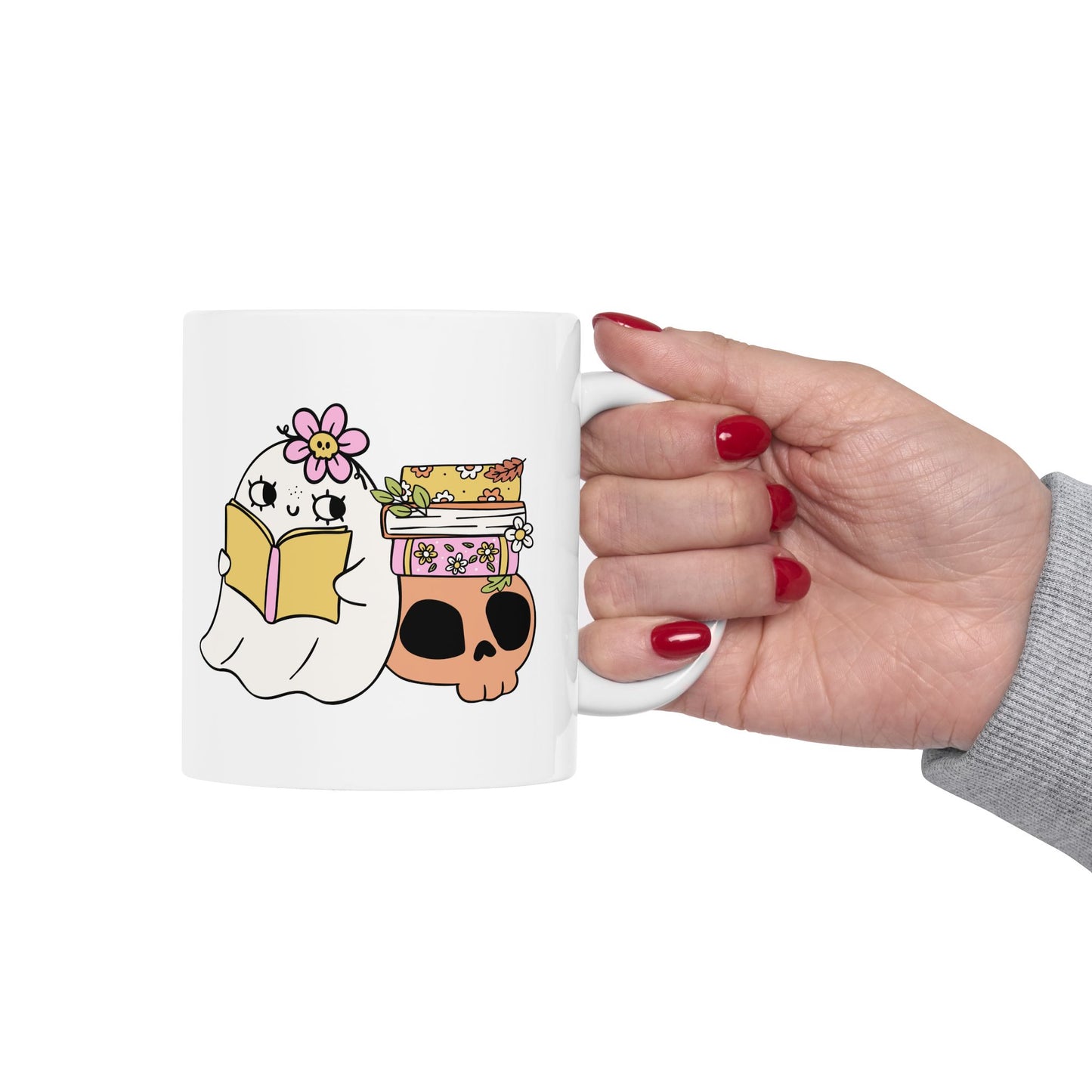 Cute Ghost Ceramic Mug | Coffee Cup for Book Lovers | Halloween Decor | Gift for Readers