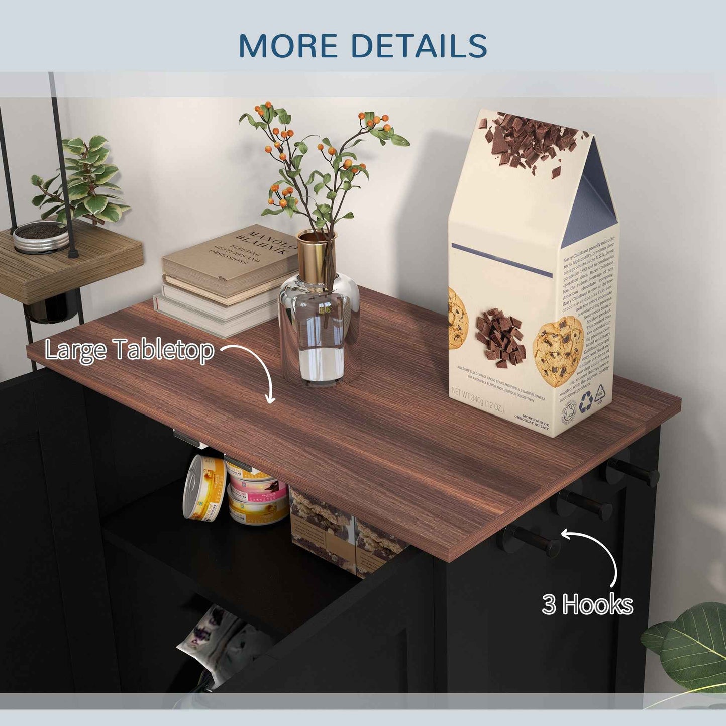 Dog Feeding Station Cabinet - Raised Bowls Storage and Hooks
