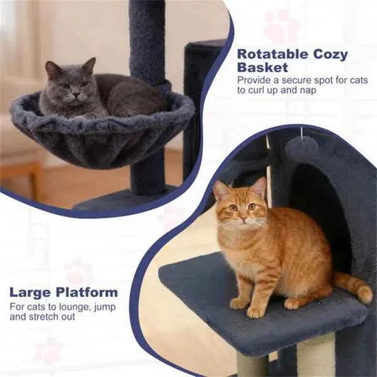 Dark Gray 33.5" Multi-Level Cat Tree With 2-Tier Condo, Sisal Scratching Posts & Anti-Toppling Device For Cats