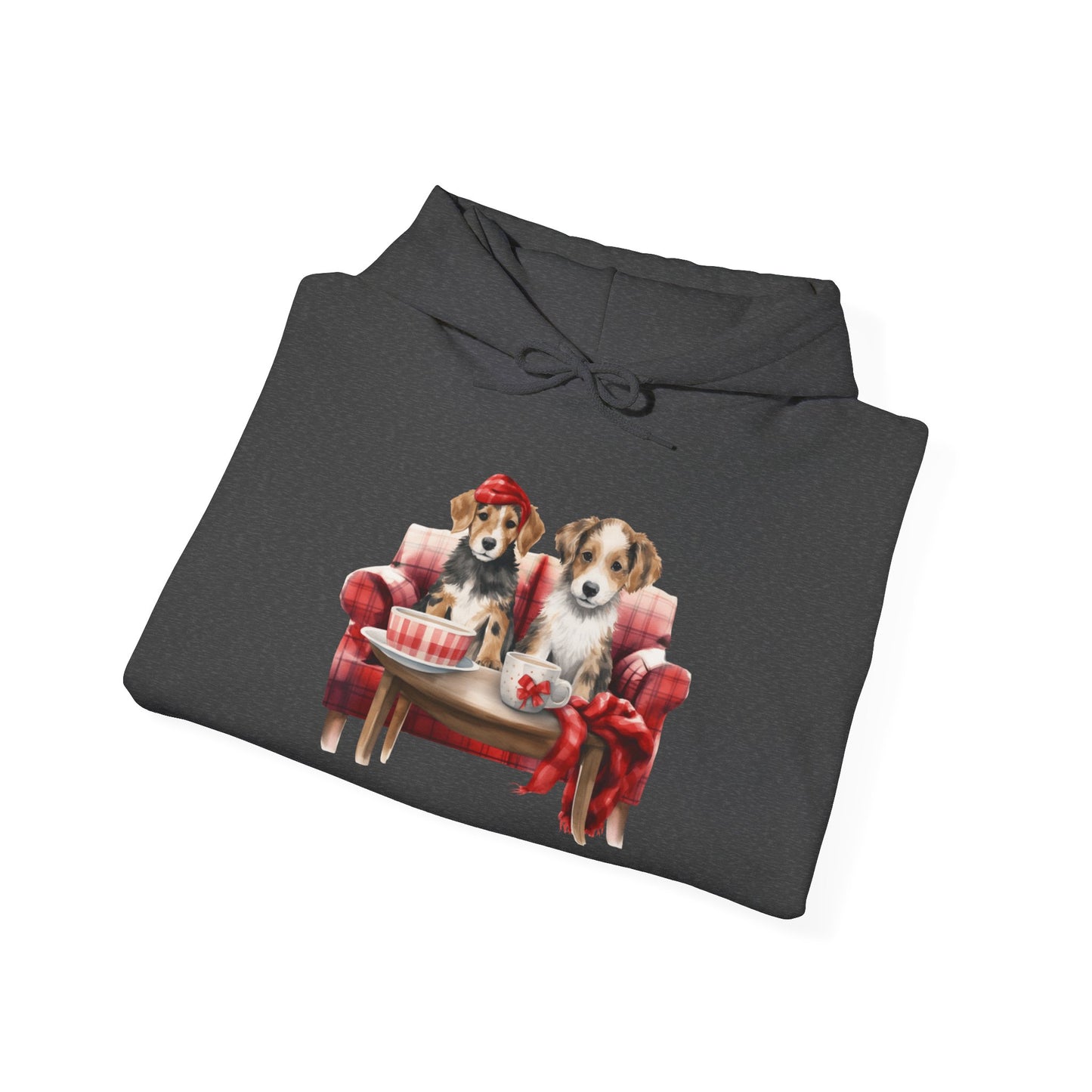 Christmas Puppies Hoodie - Festive Dogs on Sofa Holiday Sweatshirt