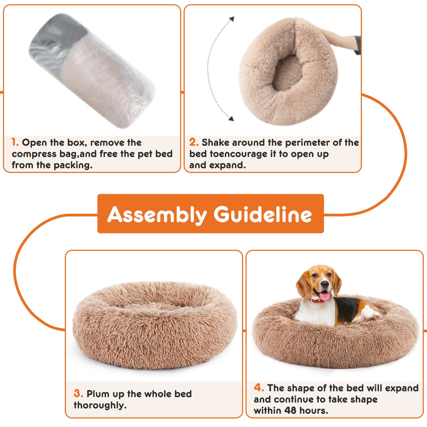 Pet Bed - Round Fluffy Plush for Dogs & Cats