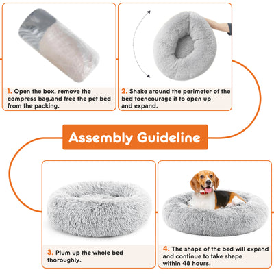 Pet Bed - Round Fluffy Plush for Dogs & Cats