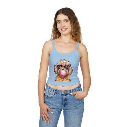 Cool Goldendoodle Blowing Bubble - Women's Spaghetti Strap Tank Top | Purrfect Pet Haven
