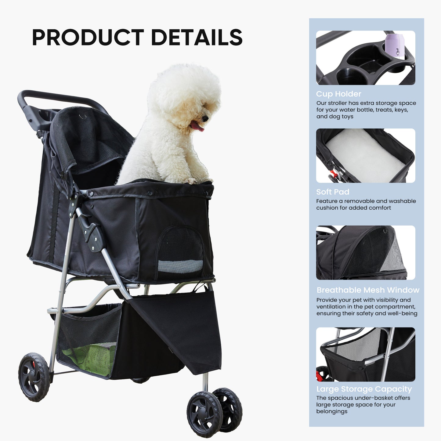Pet Stroller - Foldable for Small Dogs & Cats