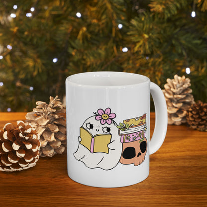 Cute Ghost Ceramic Mug | Coffee Cup for Book Lovers | Halloween Decor | Gift for Readers