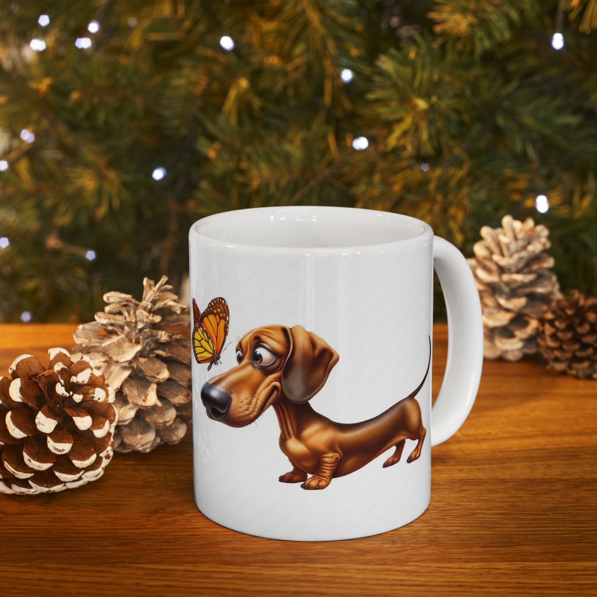 Cute Dachshund and Butterfly Ceramic Mug - Fun 11oz & 15oz Coffee Cup for Animal Lovers | Purrfect Pet Haven