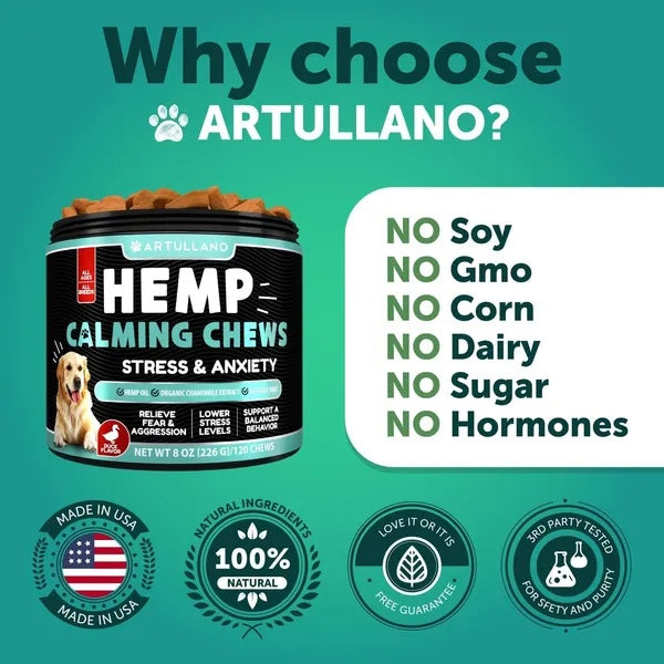 Hemp Calming Chews for Dogs - Anxiety Relief 120 Treats - Purrfect Pet Haven