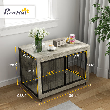 Dog Crate Furniture End Table 39 Inch with Wheels
