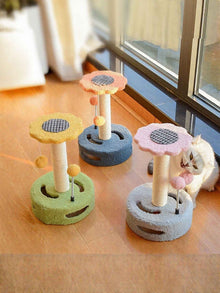 Cat Scratching Post Wooden - Interactive Toy with Dangling Balls