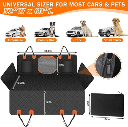 Adjustable Hard Bottom Dog Car Seat Backrest with Window & Storage Pockets