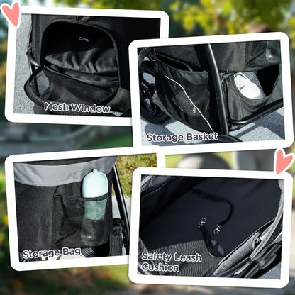 3 In 1 Pet Jogging Stroller - Small Dogs Cats Detachable Carrier