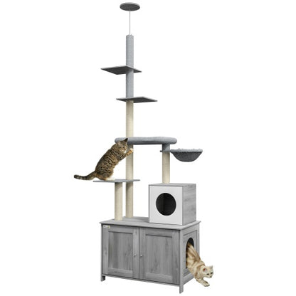 Floor to Ceiling Cat Tree - 2-in-1 Litter Box