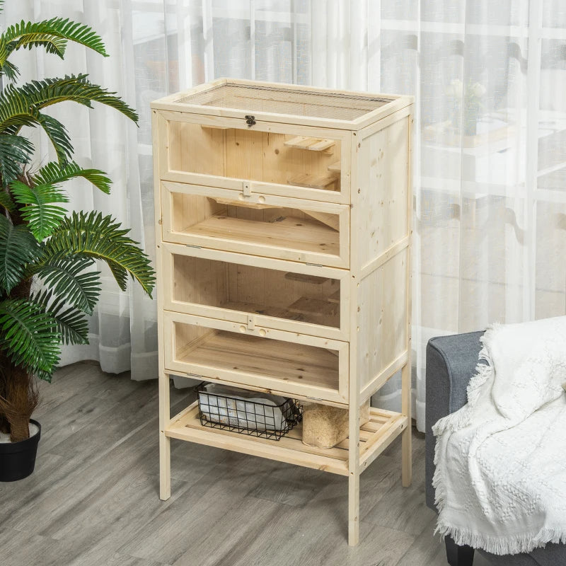 5-Tier Wooden Hamster Cage Mice Habitat Rat Habitat With Openable Top, Front Door And Storage Shelf - Purrfect Pet Haven