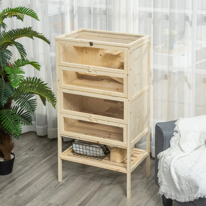 5-Tier Wooden Hamster Cage Mice Habitat Rat Habitat With Openable Top, Front Door And Storage Shelf - Purrfect Pet Haven
