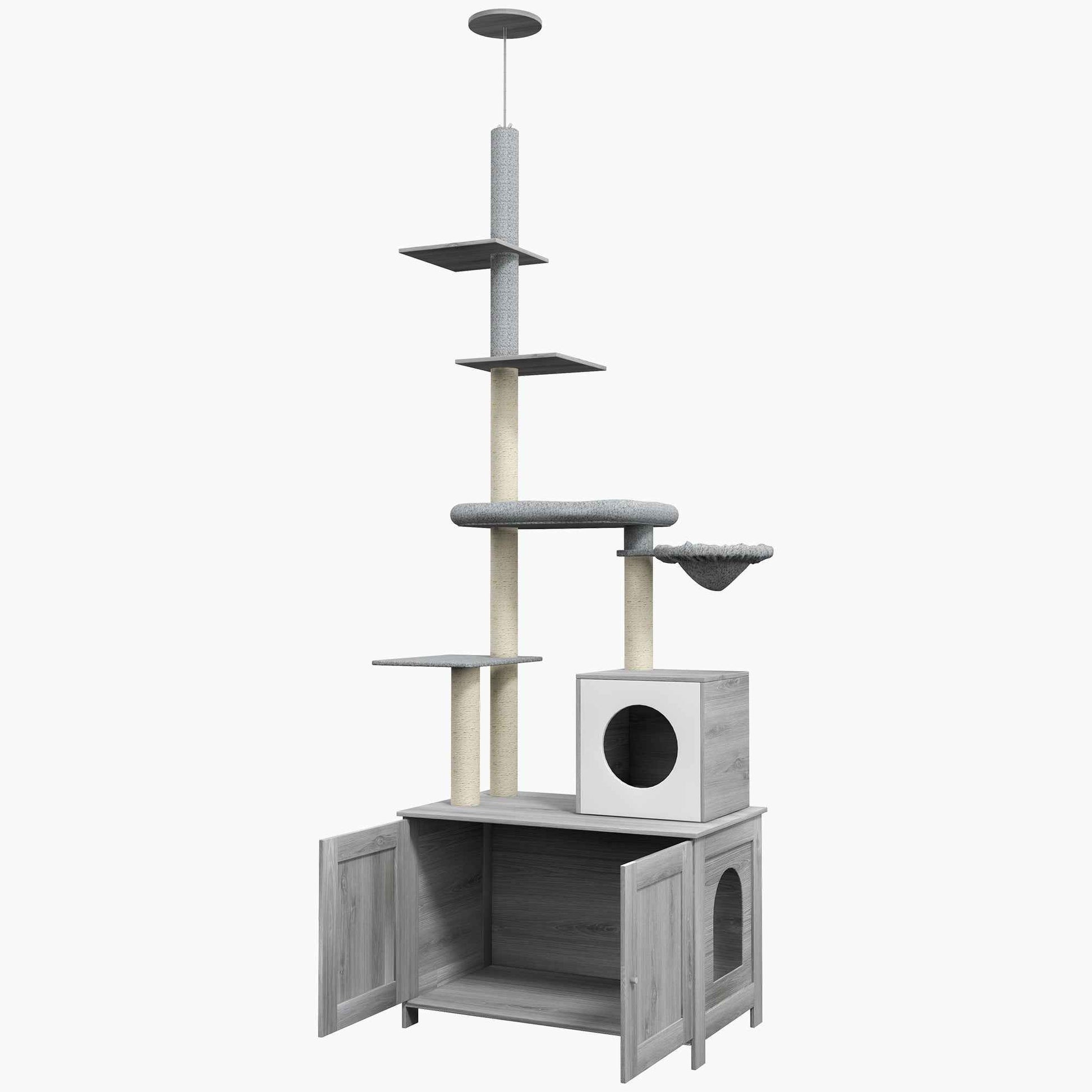 Cat Tree Floor to Ceiling with Litter Box - 2 in 1 Condo