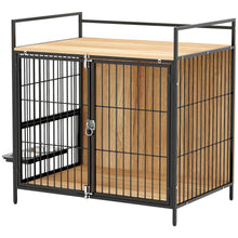 Dog Crate Furniture Side Table With Rotatable Bowls - Premium Pet Kennel End Table