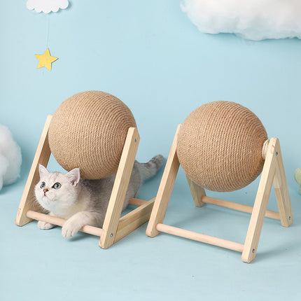 Cat Wooden Scratching Post Interactive Sisal Pet Scratching Ball