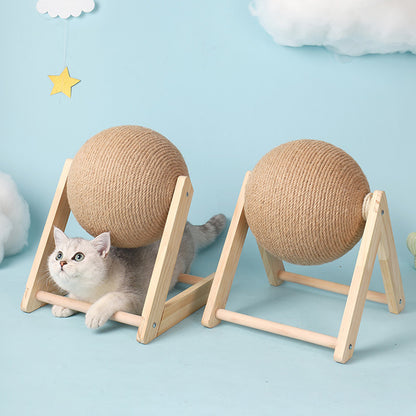 Cat Wooden Scratching Post Interactive Sisal Pet Scratching Ball | Purrfect Pet Haven