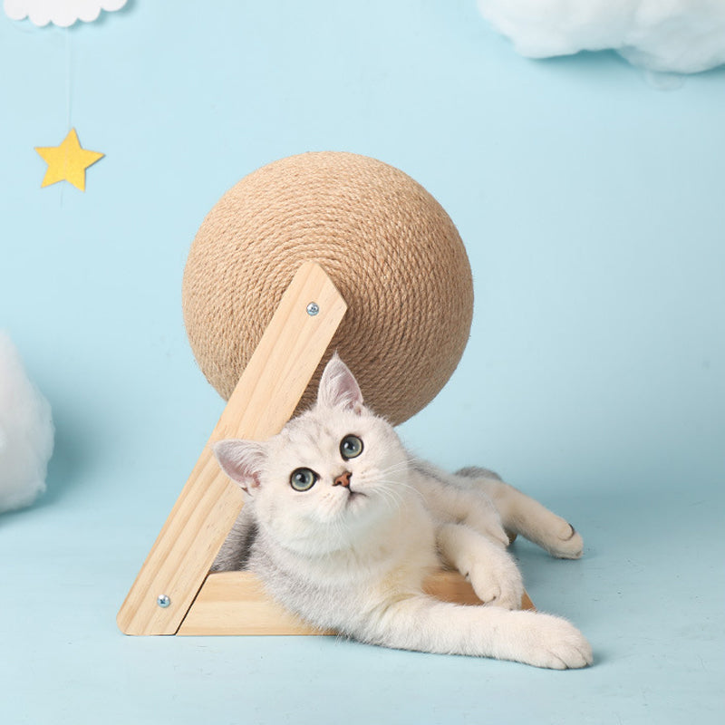 Cat Wooden Scratching Post Interactive Sisal Pet Scratching Ball | Purrfect Pet Haven